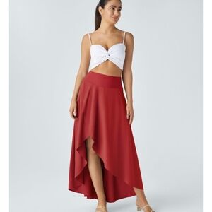 HALARA Red High Low Women's Skirt